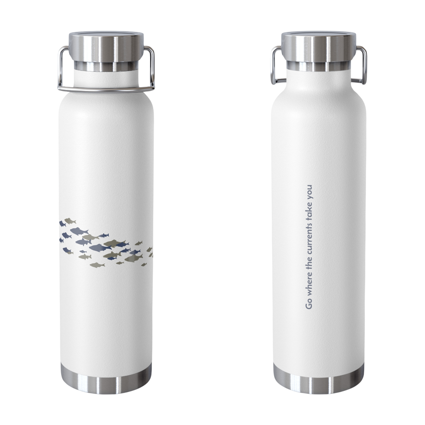 Fish school coastal print on 22oz copper vacuum bottle