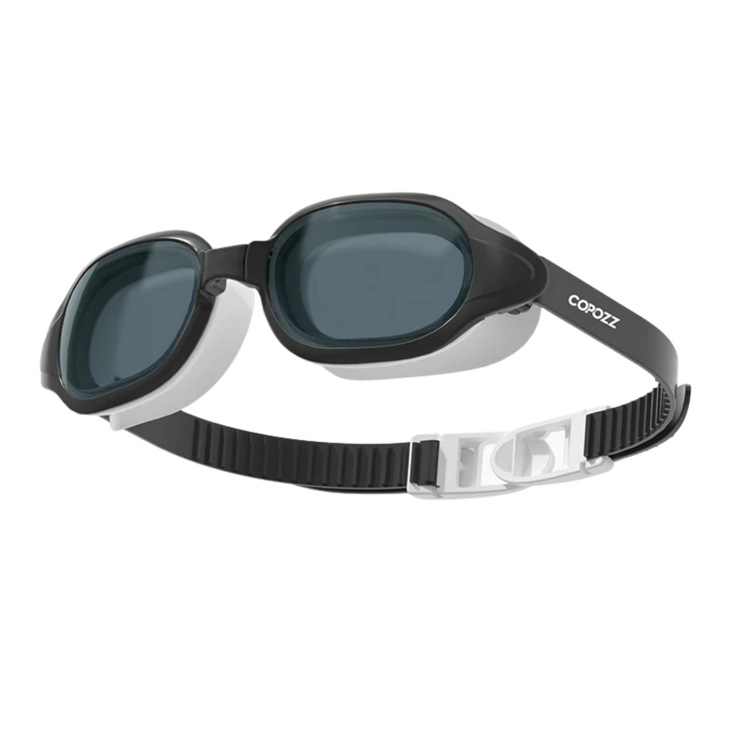 Unisex COPOZZ swim goggles in white black – flexible acetate frame for comfortable lap and sea swims