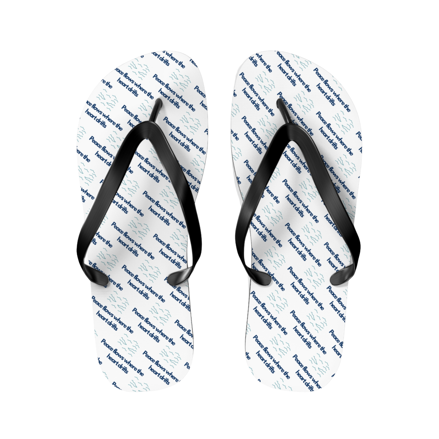 Still Waters design flip flops with flowing line art