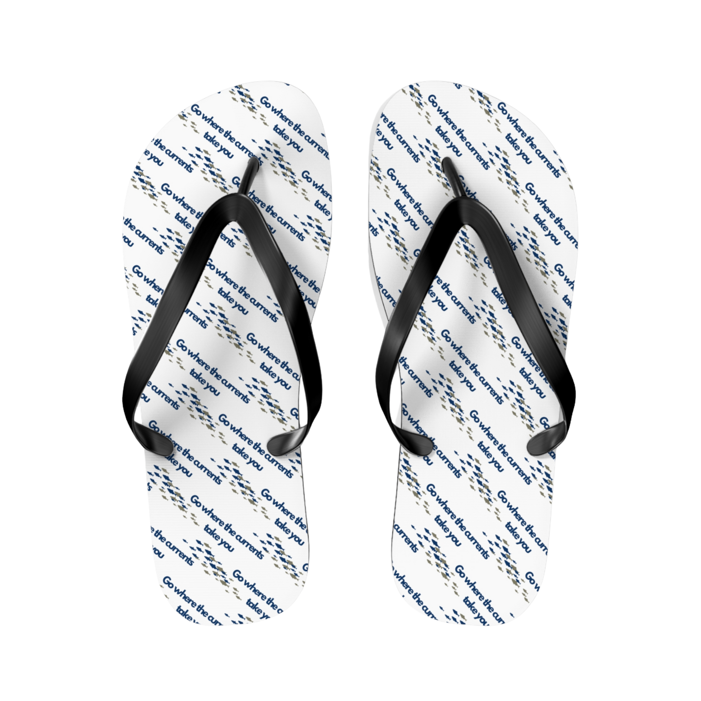 Tide & Tribe flip flops with fish illustration and beach-inspired color palette