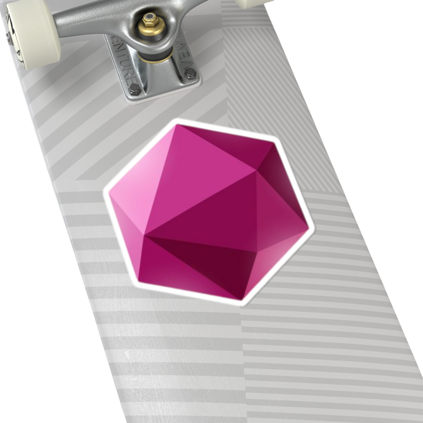 6x6 inch Hexagon sticker on a skateboard – ride with structured energy