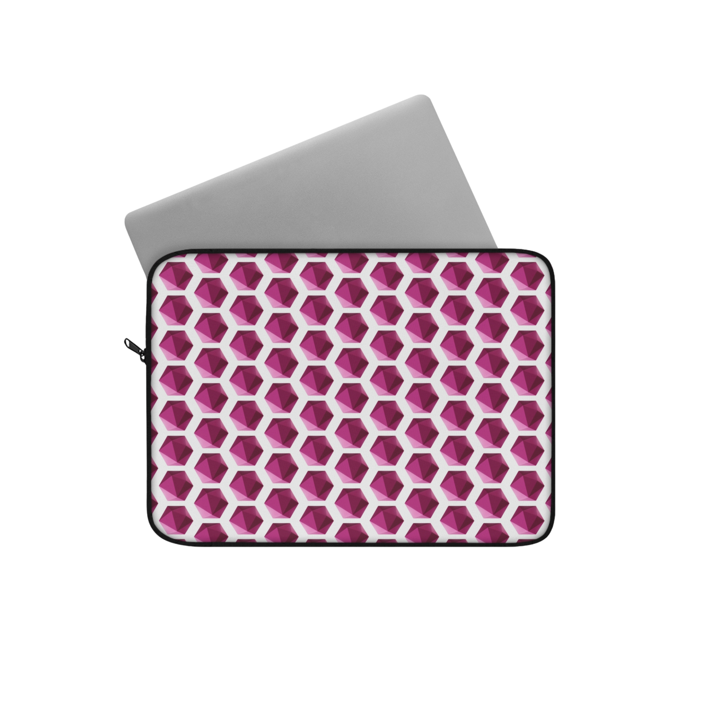 Hexagon gem 12" laptop sleeve with laptop partially inserted