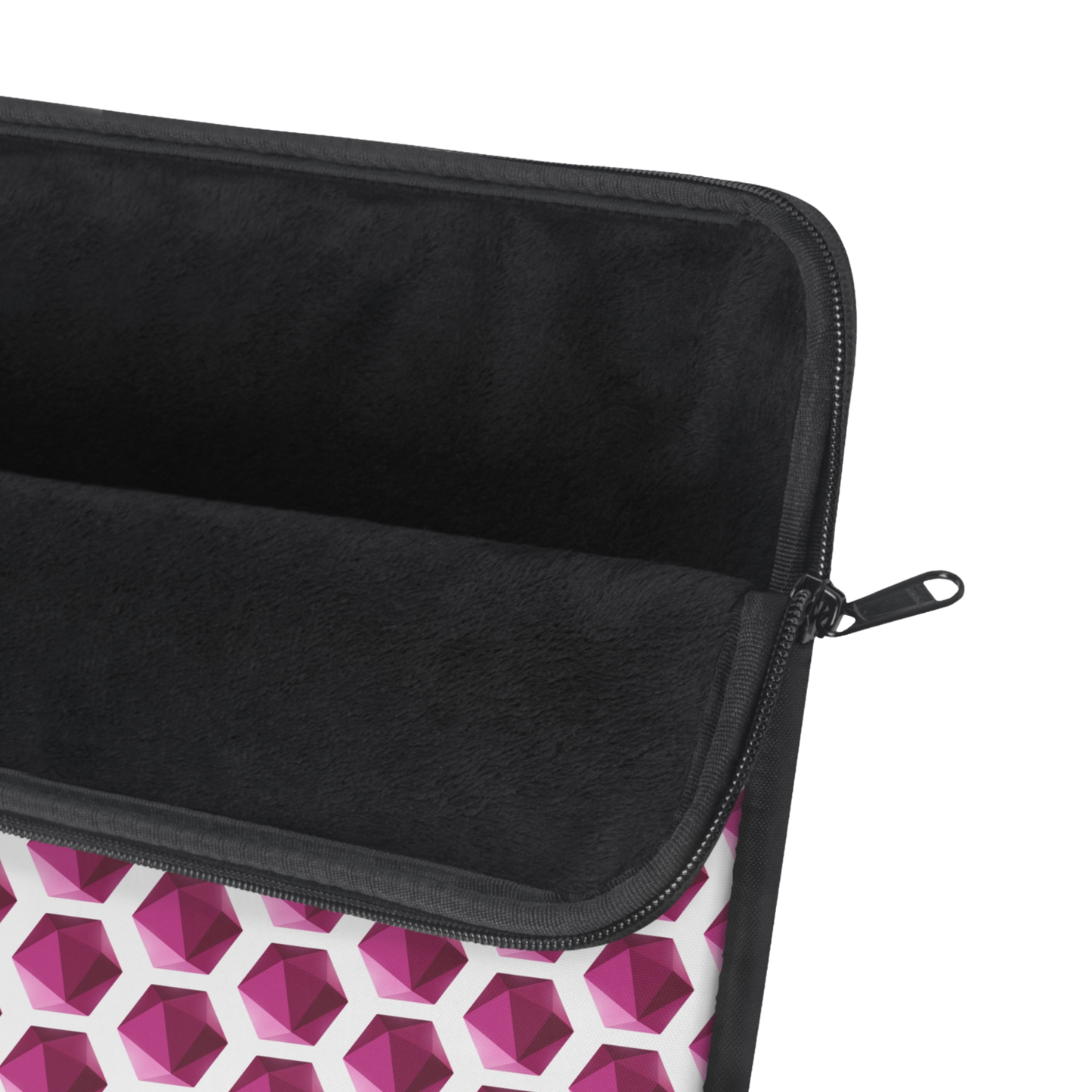 Close-up of Hexagon gem laptop sleeve zipper and soft interior