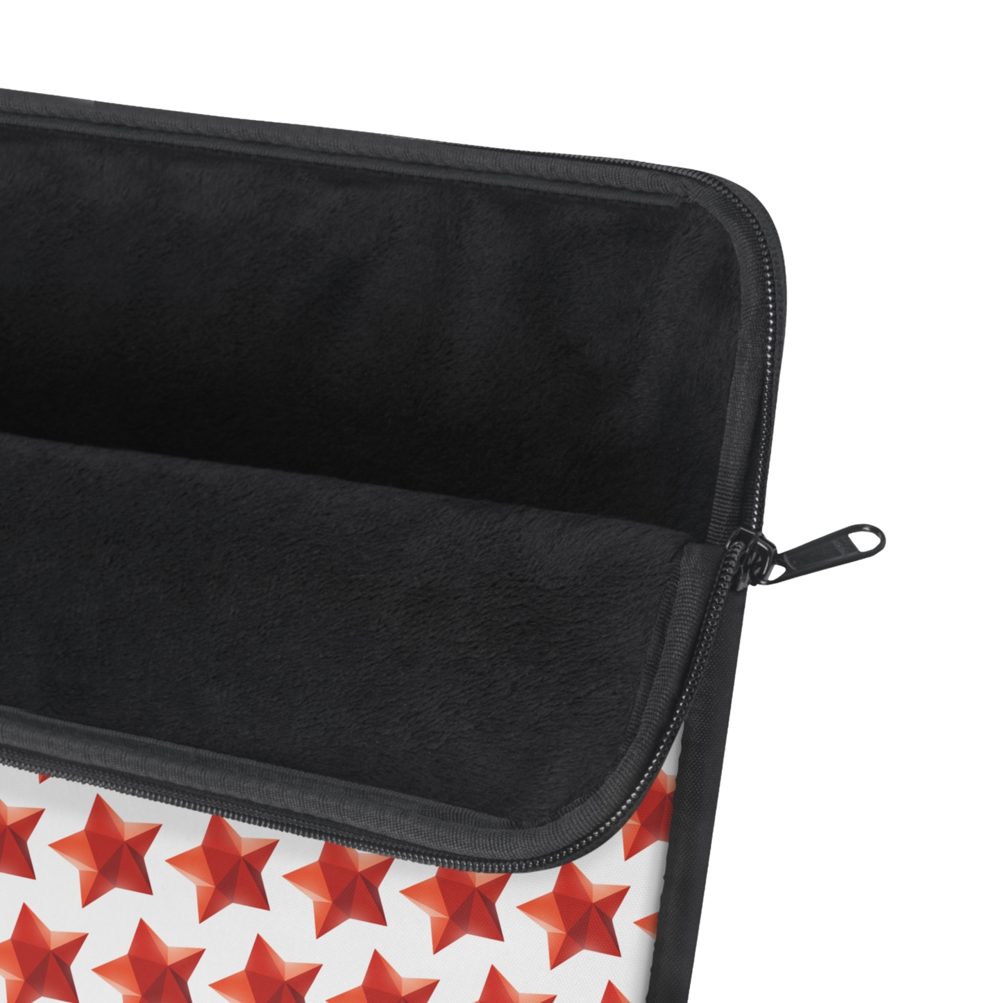 Close-up of Star gem laptop sleeve zipper and soft interior