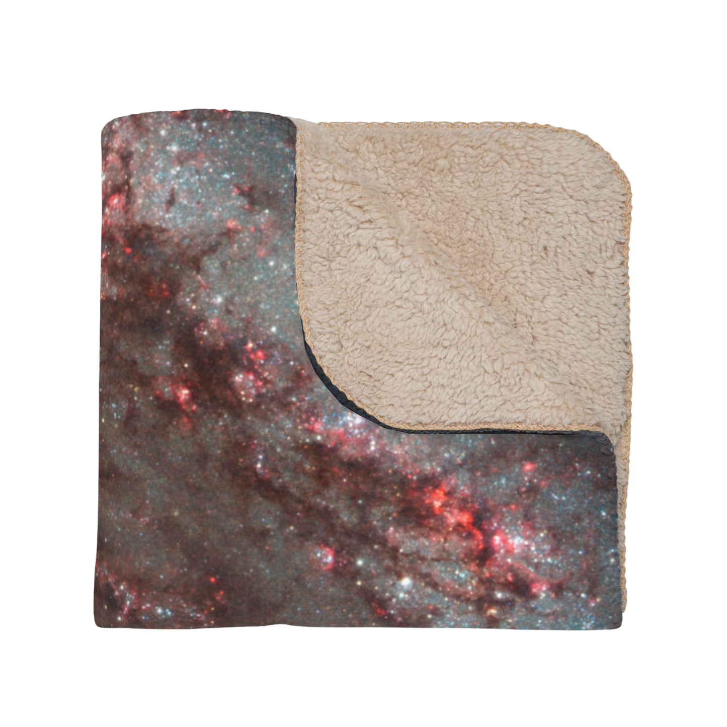 Folded 60x50 sherpa blanket showing print and fleece