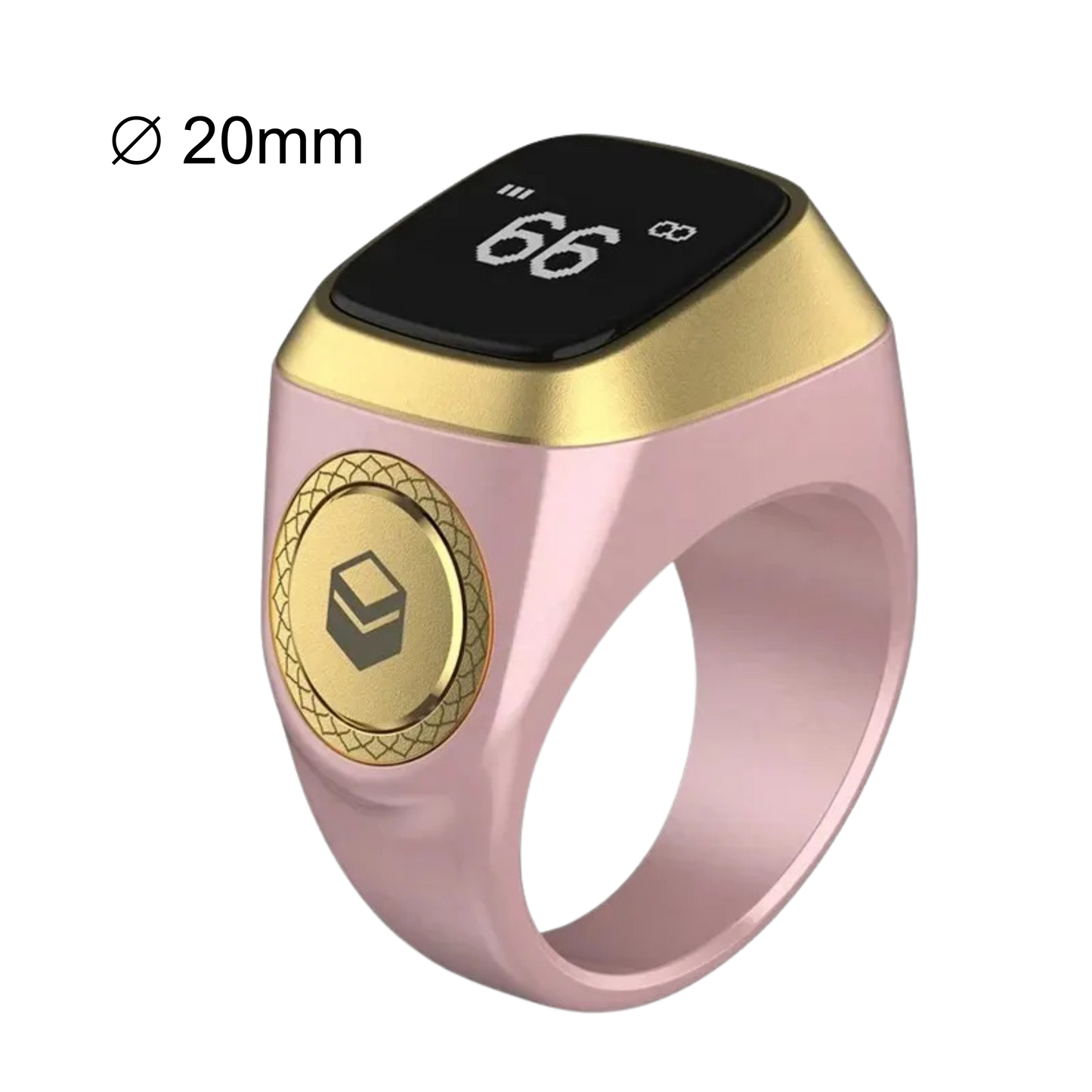 Pink and gold smart tasbih ring with digital display
