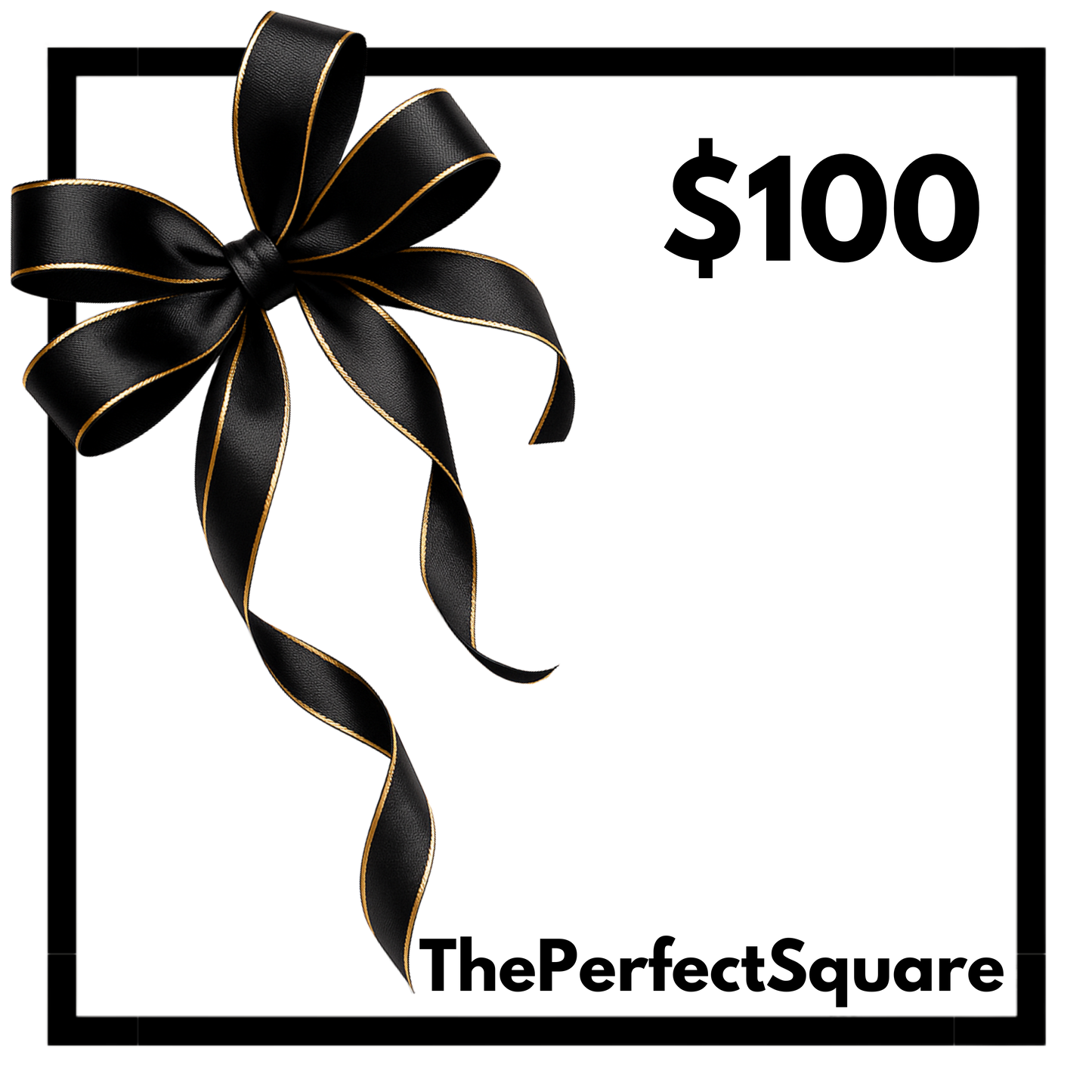 Gift card front view with minimalist square design and $100 denomination — The Perfect Square Gift Card