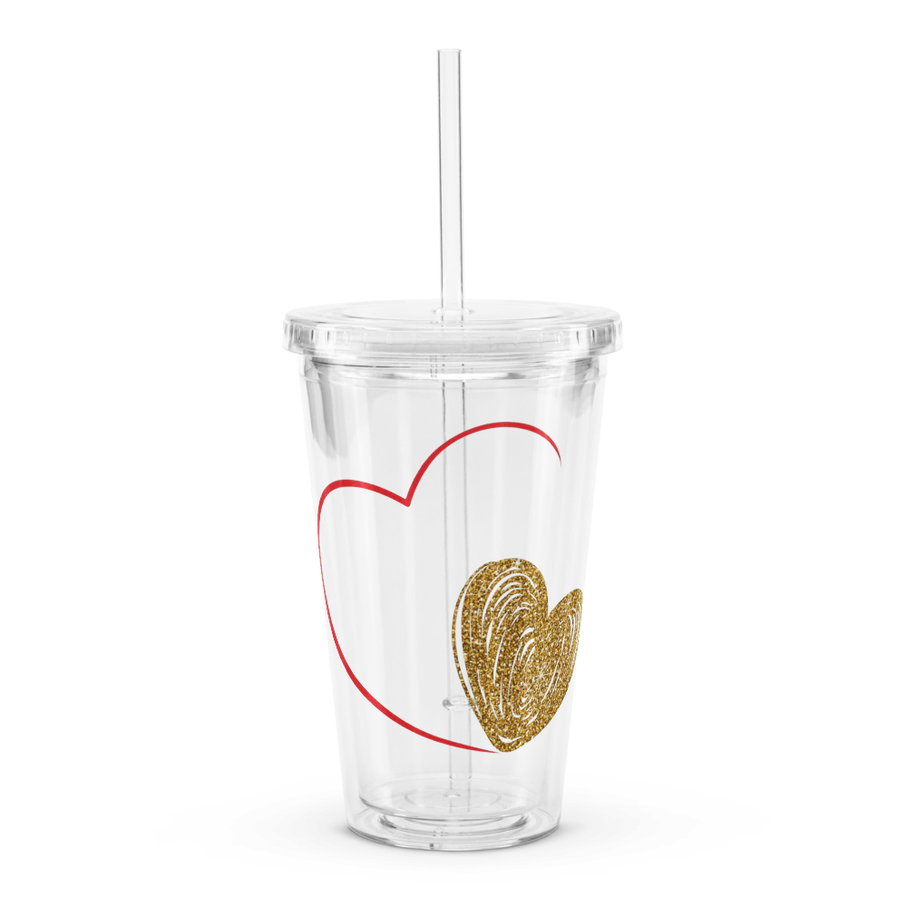 2Hearts Double Wall Clear Plastic Tumbler (16 oz)