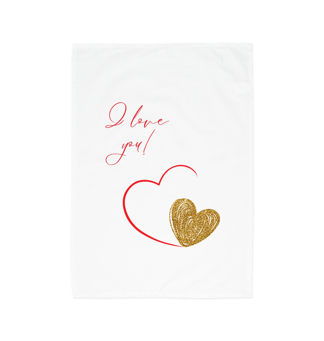 White \"I Love You\" Tea Towel