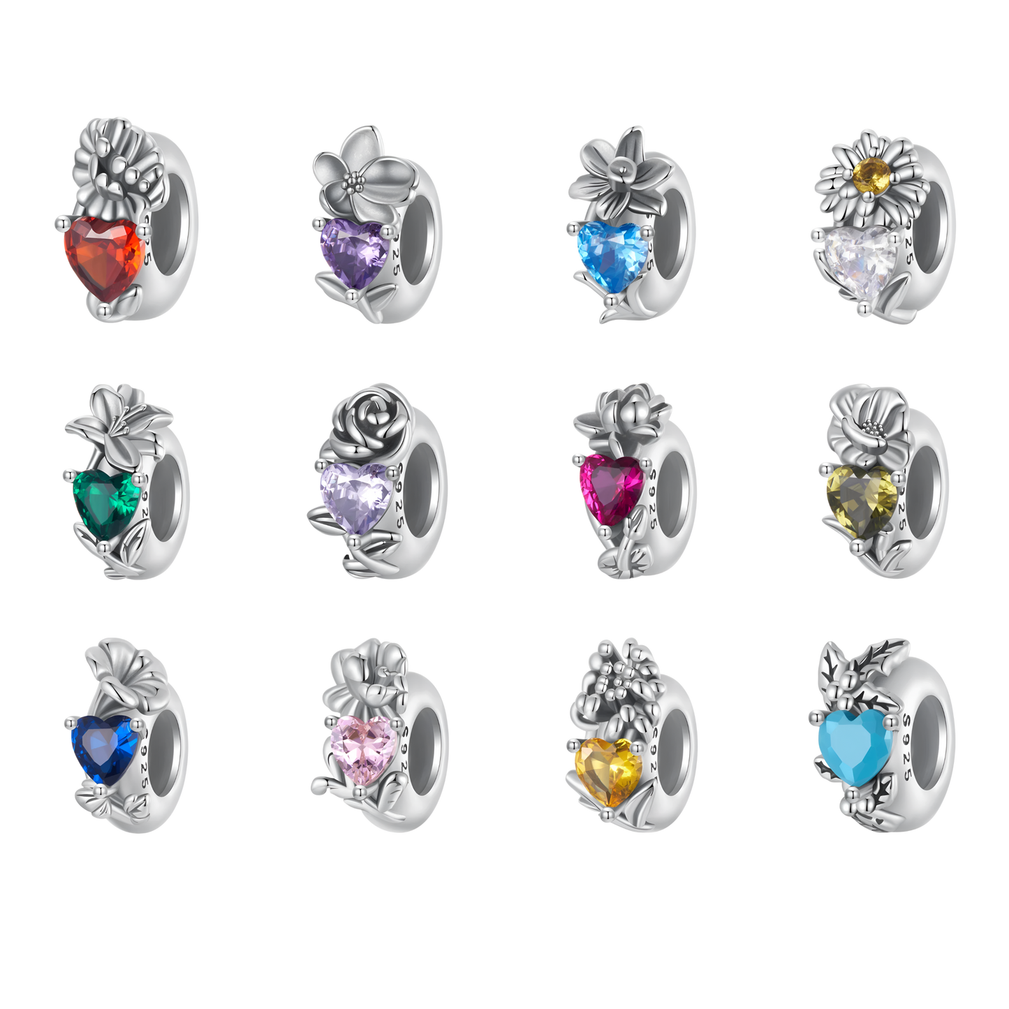 Sterling Silver Flower Birthstone Charm