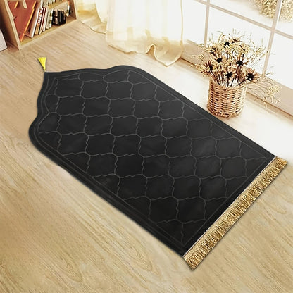 Black prayer rug with gold border 
