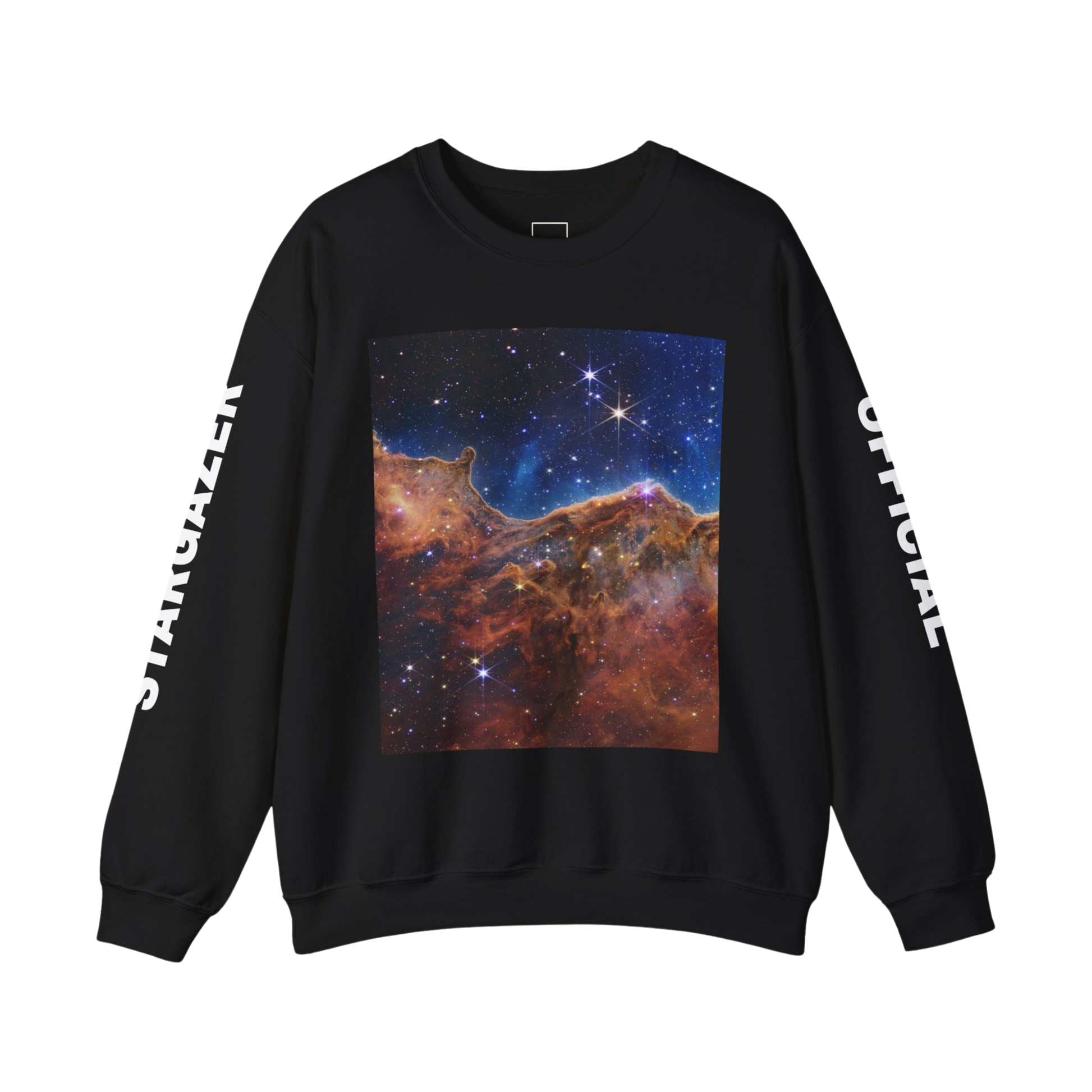 Cosmic Cliffs sweatshirt showing star-forming nebula edge