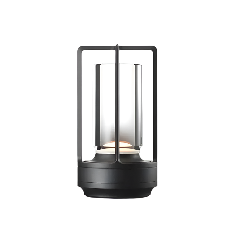 A black crystal lantern with a white light illuminated from the inside.