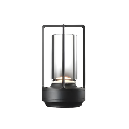 A black crystal lantern with a white light illuminated from the inside.