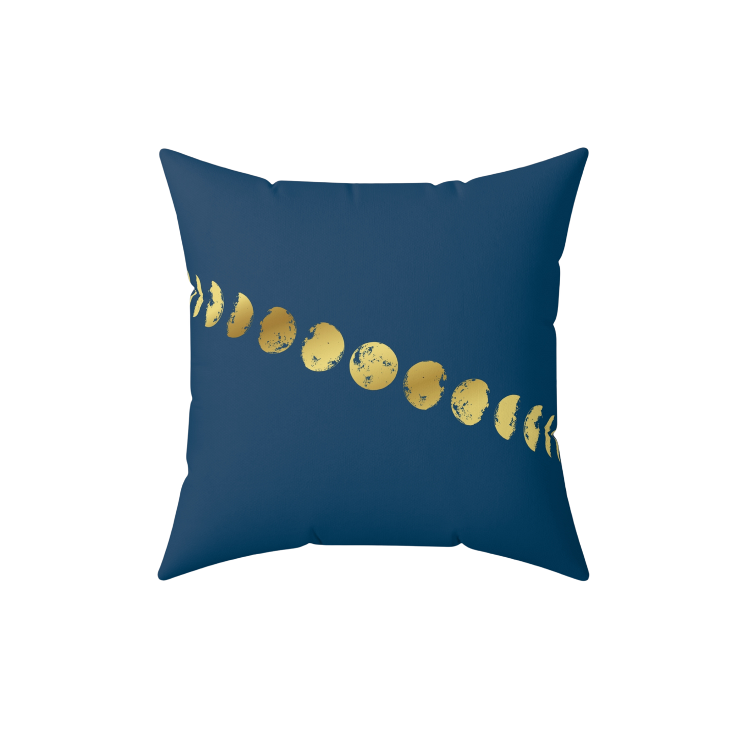 Navy blue pillow with gold moon phases 