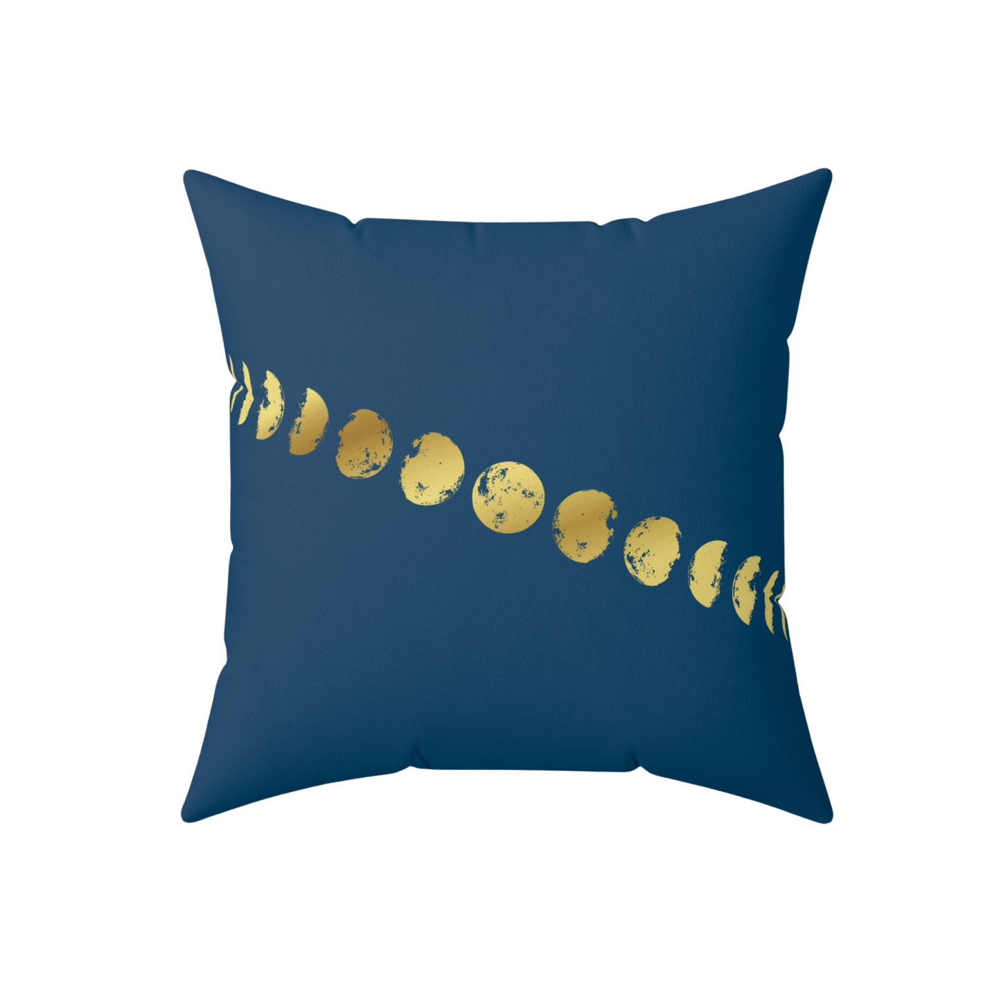 Navy blue pillow with gold moon phases design