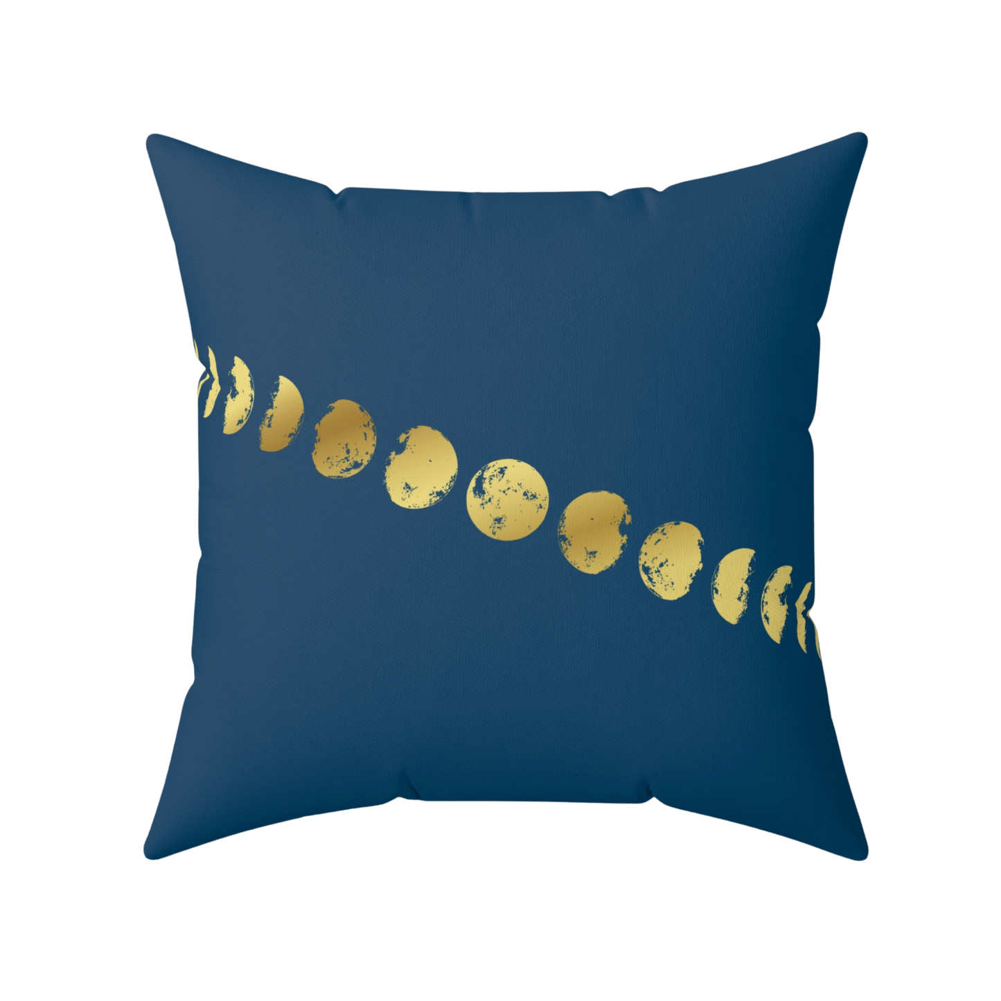 Navy blue pillow with gold moon phases design