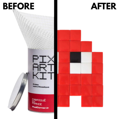 Comparison of Pixel Art Kit when you receive it vs after you have put it together.