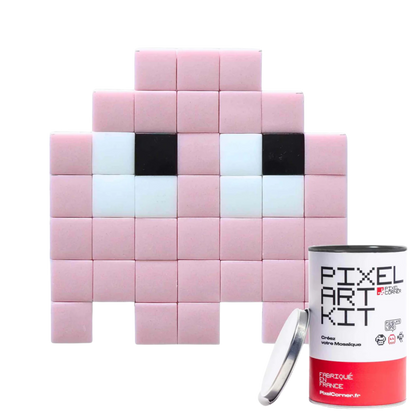 Pixel art kit with a pink pixelated design.
