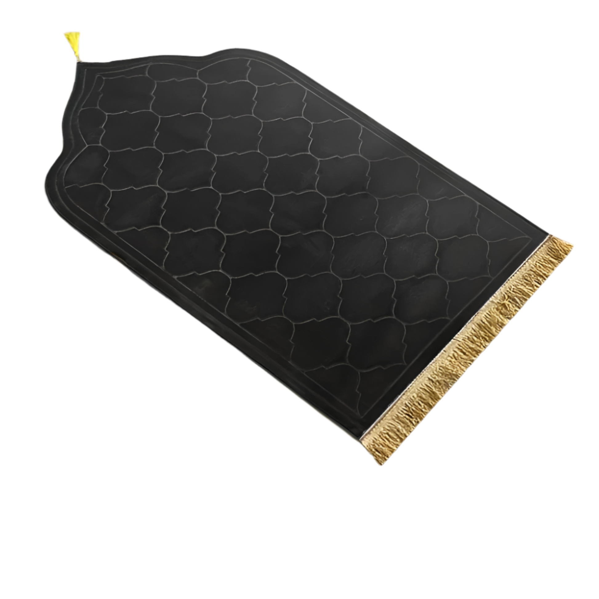 Black prayer rug with gold trim 