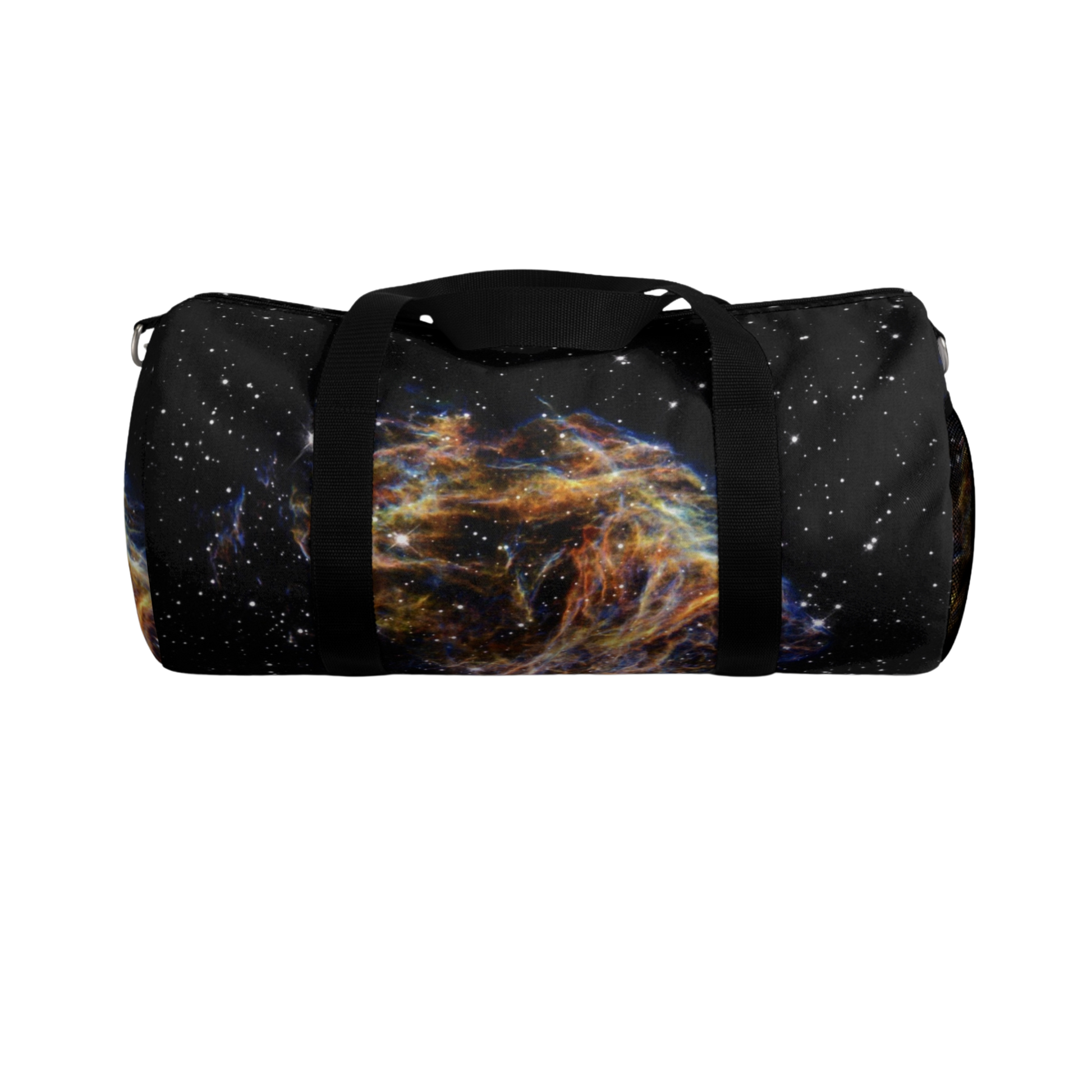 Cosmic-print duffel bag for stargazing and travel