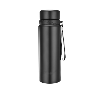 1L black thermal water bottle with double-wall insulation for stargazing