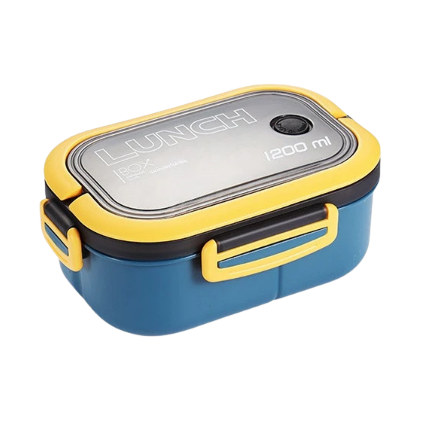 Blue and yellow Back-to-School lunch box closed
