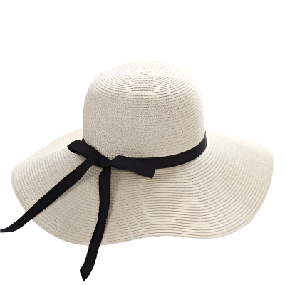 Beige foldable wide brim straw hat for beach days and travel – UV protection hat for women