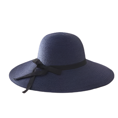 Blue packable straw hat for women – summer accessory with wide brim and casual elegance