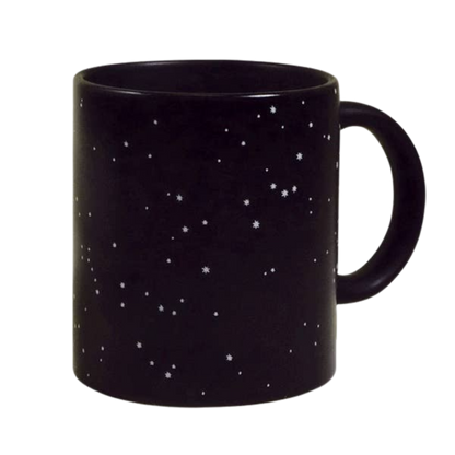 Constellation heat changing coffee mug in cold state with dark sky design