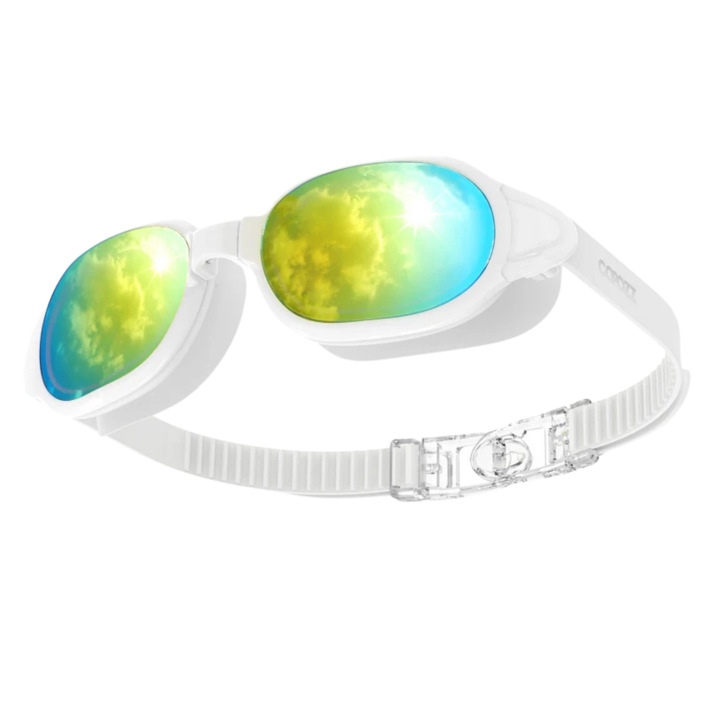  Mirror white COPOZZ swim goggles – sleek anti-fog eyewear with UV protection for outdoor and pool use