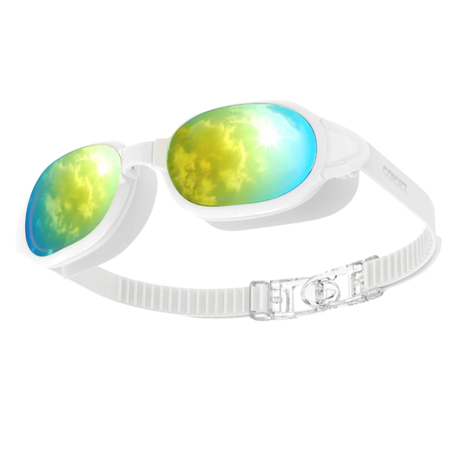  Mirror white COPOZZ swim goggles – sleek anti-fog eyewear with UV protection for outdoor and pool use