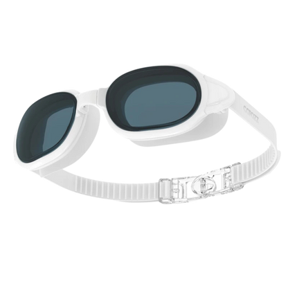 COPOZZ swimming goggles in transparent white – minimalist design with wide vision and soft fit