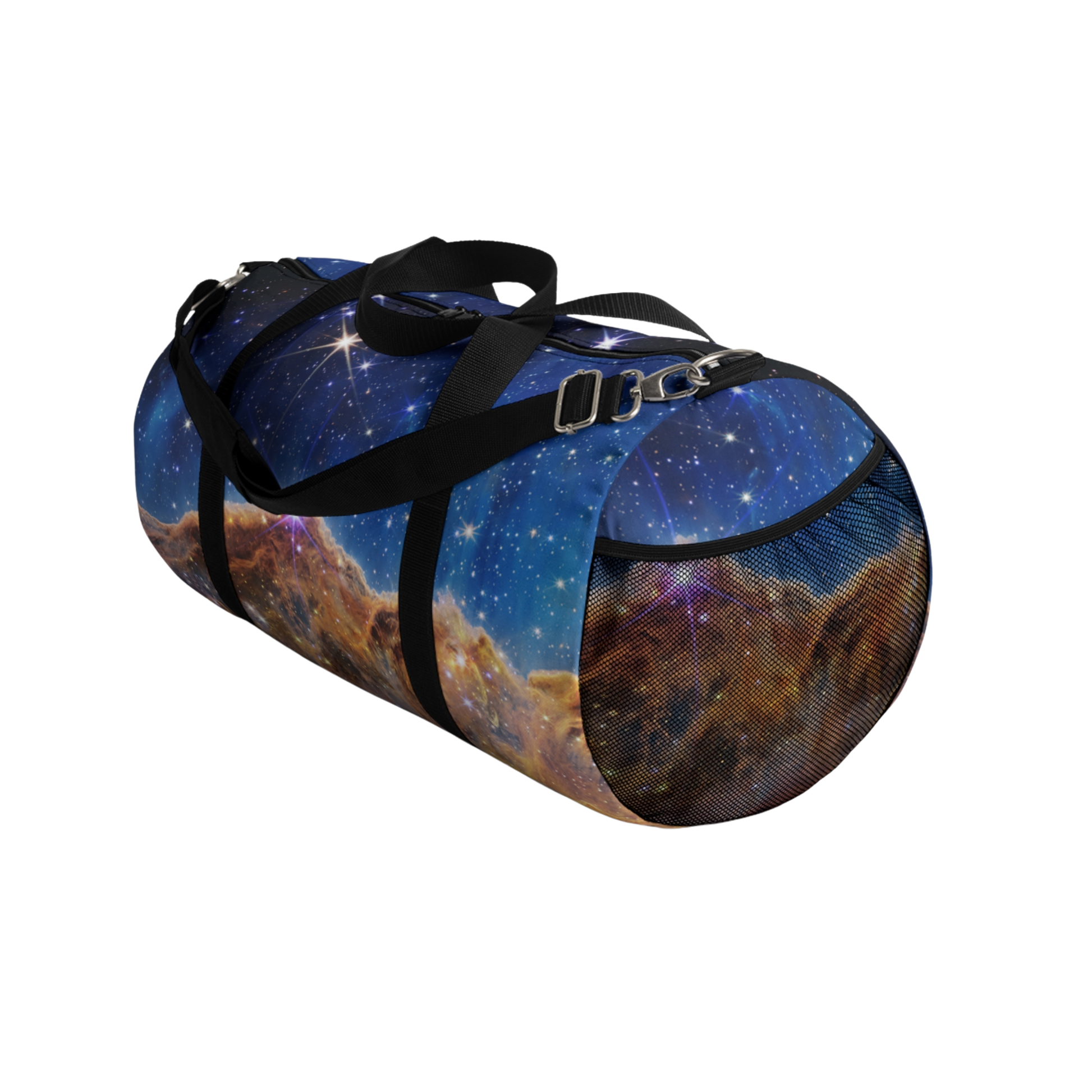 Cosmic Cliffs duffel showing mesh side pocket