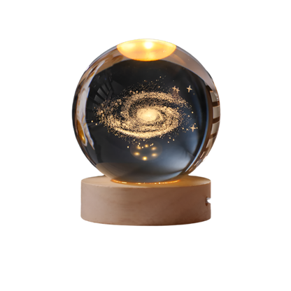 Crystal ball night light with solar system engraving and LED base