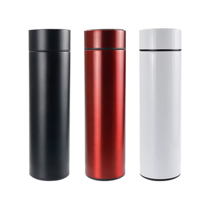 Digital LED thermos bottles in black, red and white