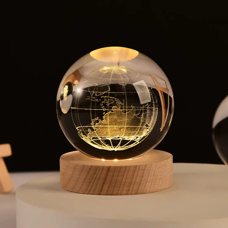Earth design crystal globe with detailed engraving