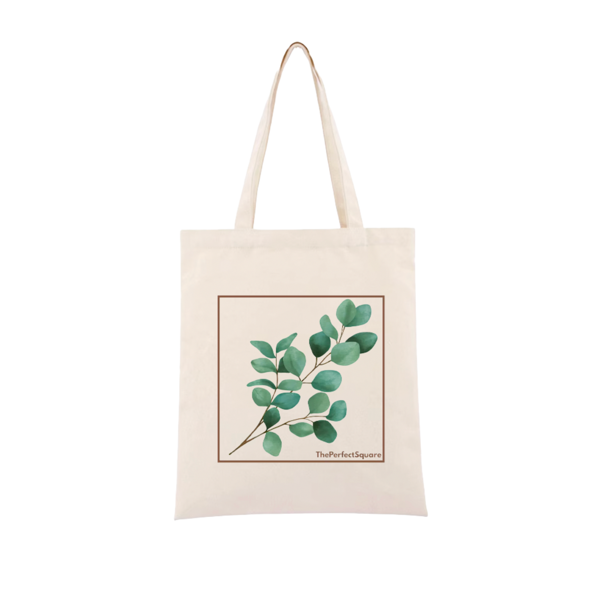 Eucalyptus canvas tote bag with soft botanical design