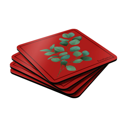 Set of 4 Eucalyptus Corkwood Coasters with matching eucalyptus design