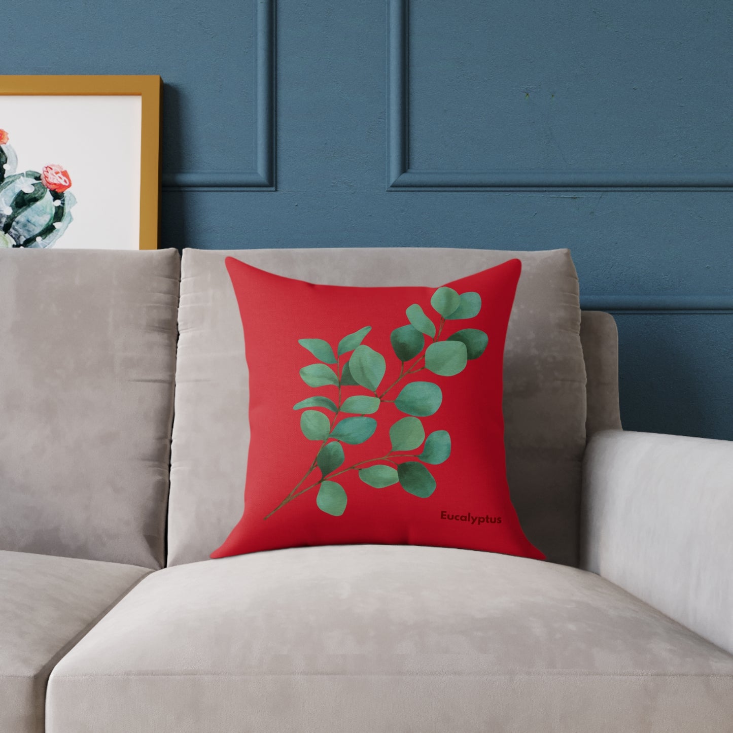16x16 inch Eucalyptus Poly Canvas Square Pillow styled on a couch