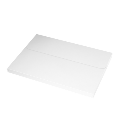 White envelope for eucalyptus postcard, shown closed
