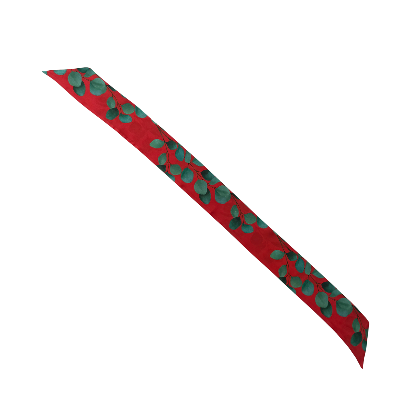 Red eucalyptus silk skinny scarf displayed flat