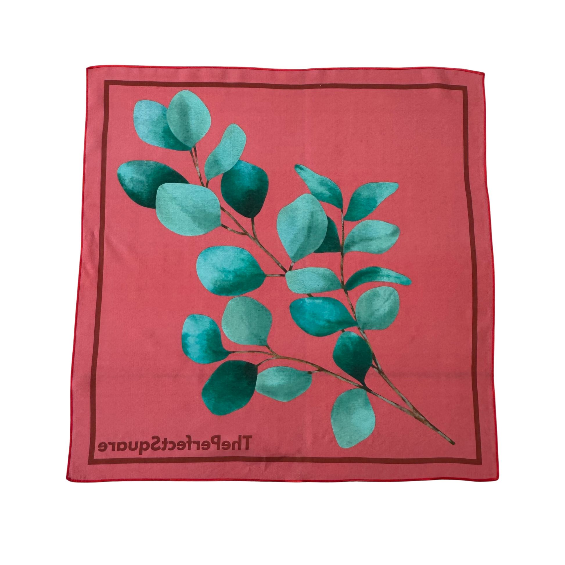 Back view of Eucalyptus silk square scarf showing single-sided print