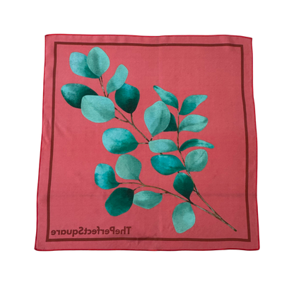 Back view of Eucalyptus silk square scarf showing single-sided print