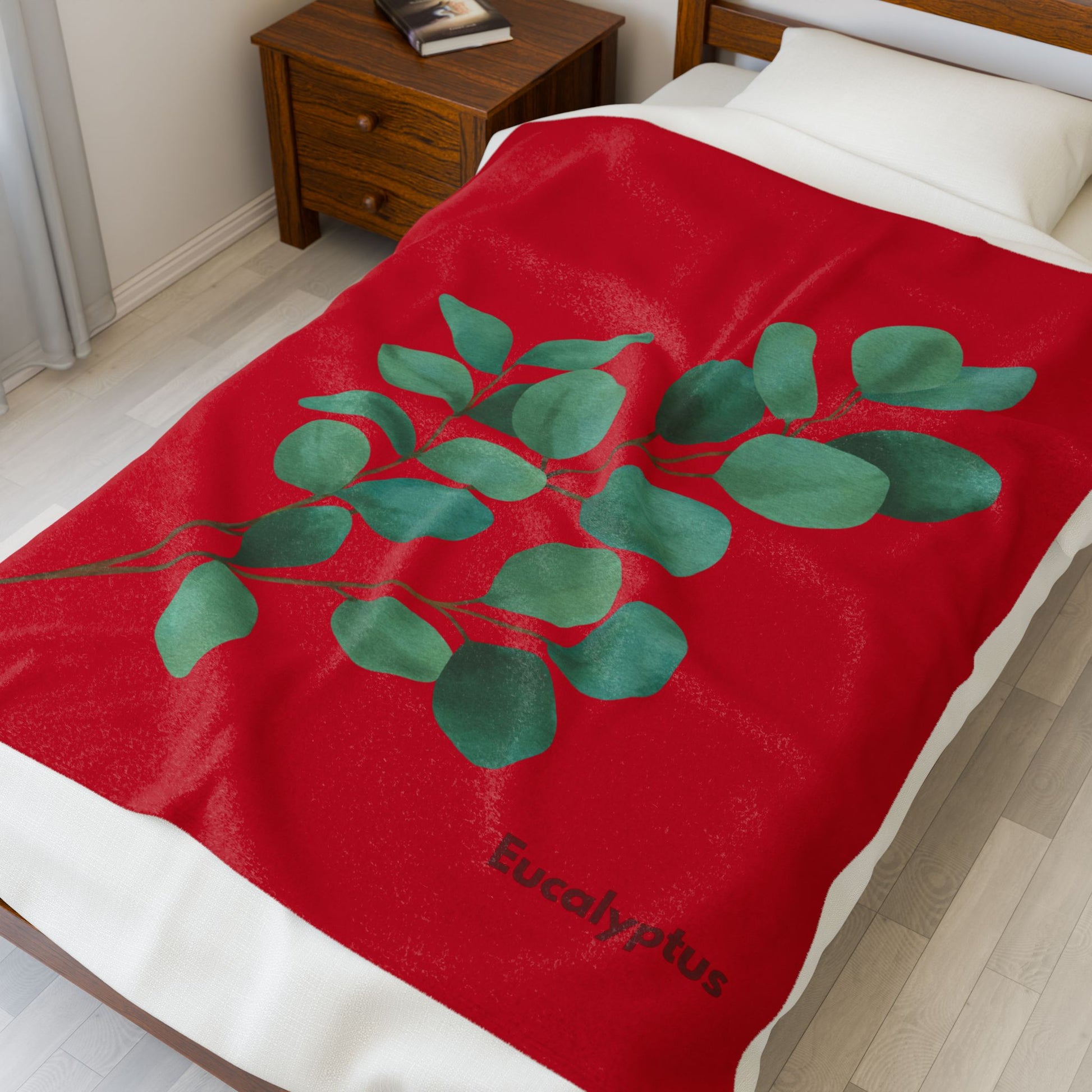 50x60 inch Eucalyptus Velveteen Plush Blanket styled on a single bed