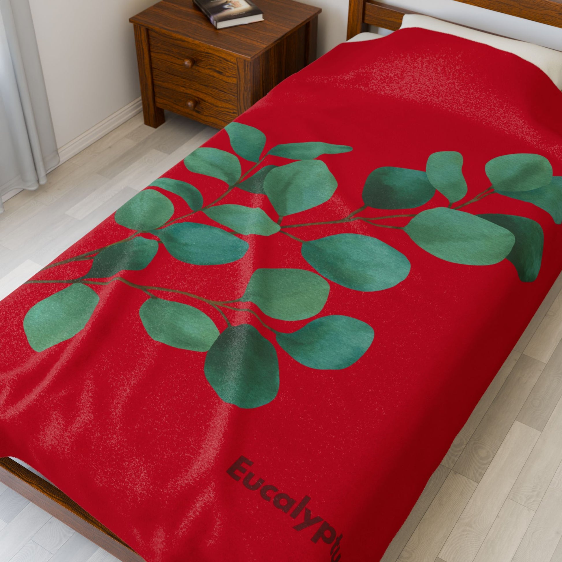 60x80 inch Eucalyptus Velveteen Plush Blanket styled on a single bed