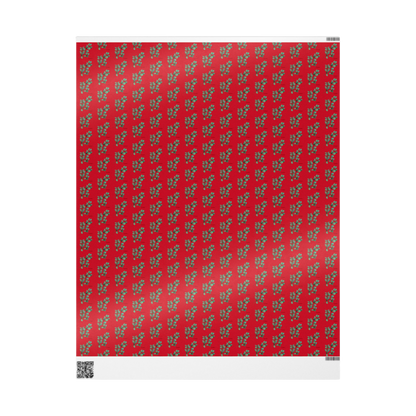 Flat sheet of glossy eucalyptus wrapping paper, showcasing vibrant botanical design