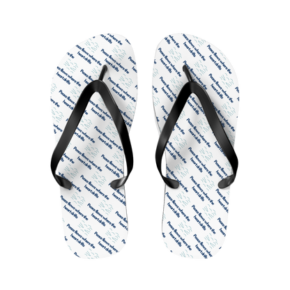 Still Waters design flip flops with flowing line art