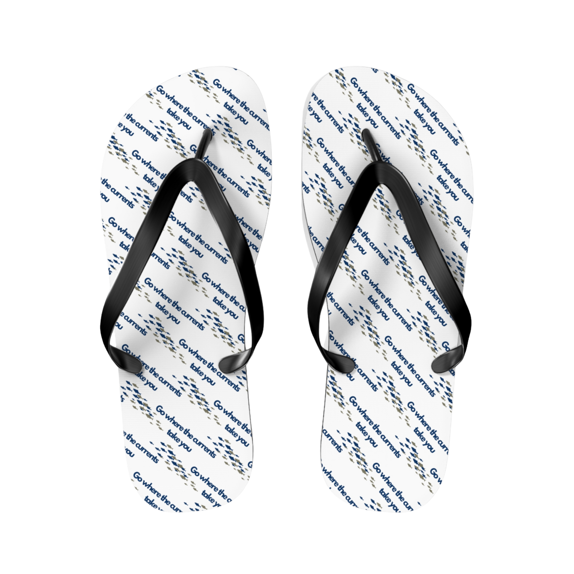 Tide & Tribe flip flops with fish illustration and beach-inspired color palette