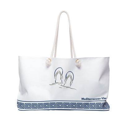 Large travel tote bag with “Footprints in the Sand” print – ideal for beach days and overnight trips